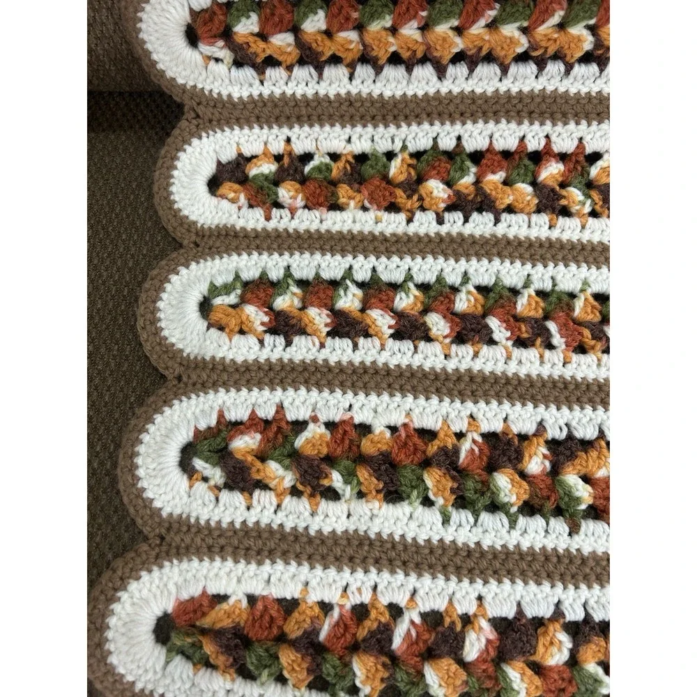 Vintage Crochet Afghan Blanket Throw Fall Brown/Rust/Green/Yellow/Orange 45